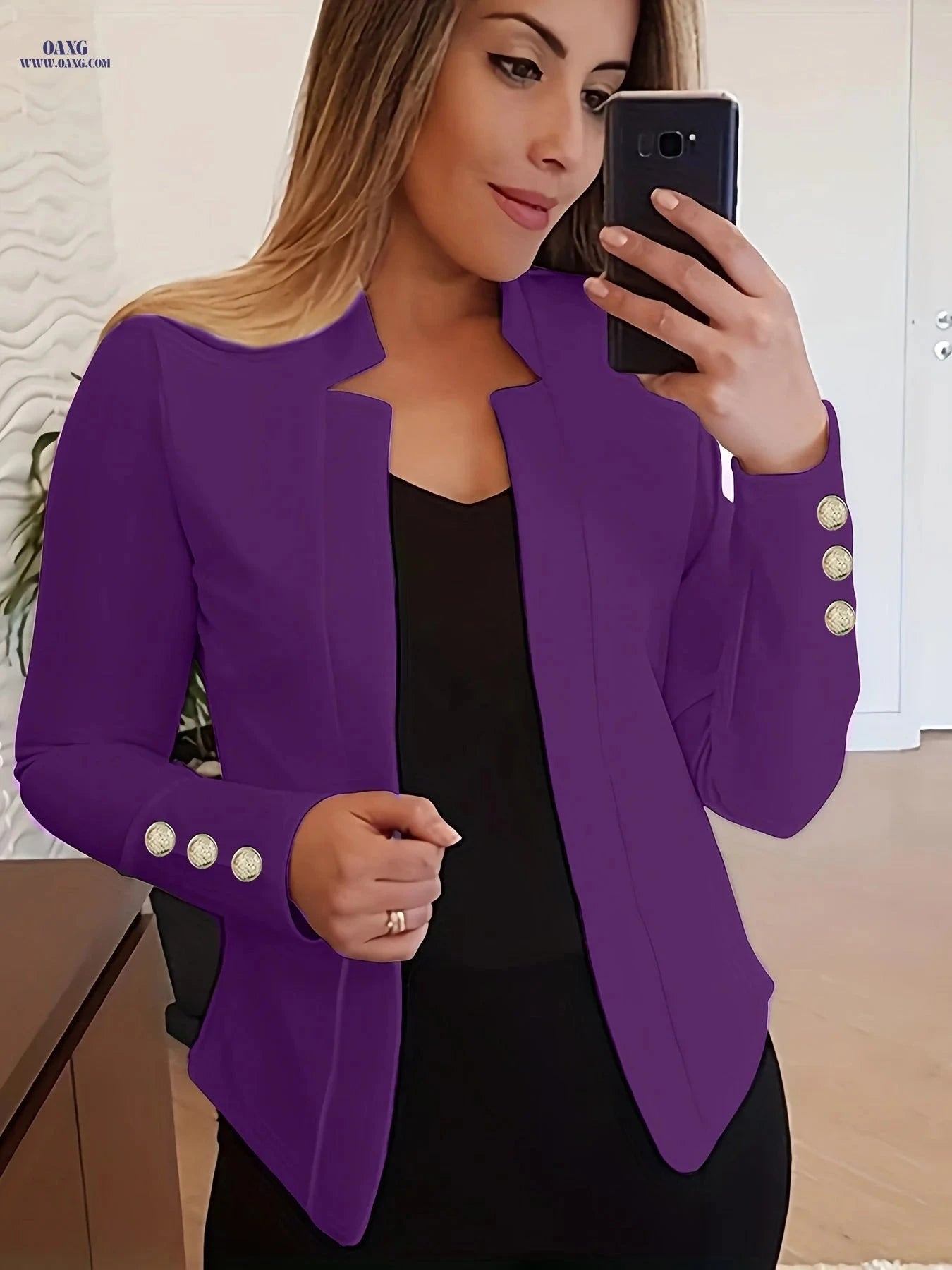 Women's Casual Long Sleeve Blazer - Solid Color Office Wear   OAXG 