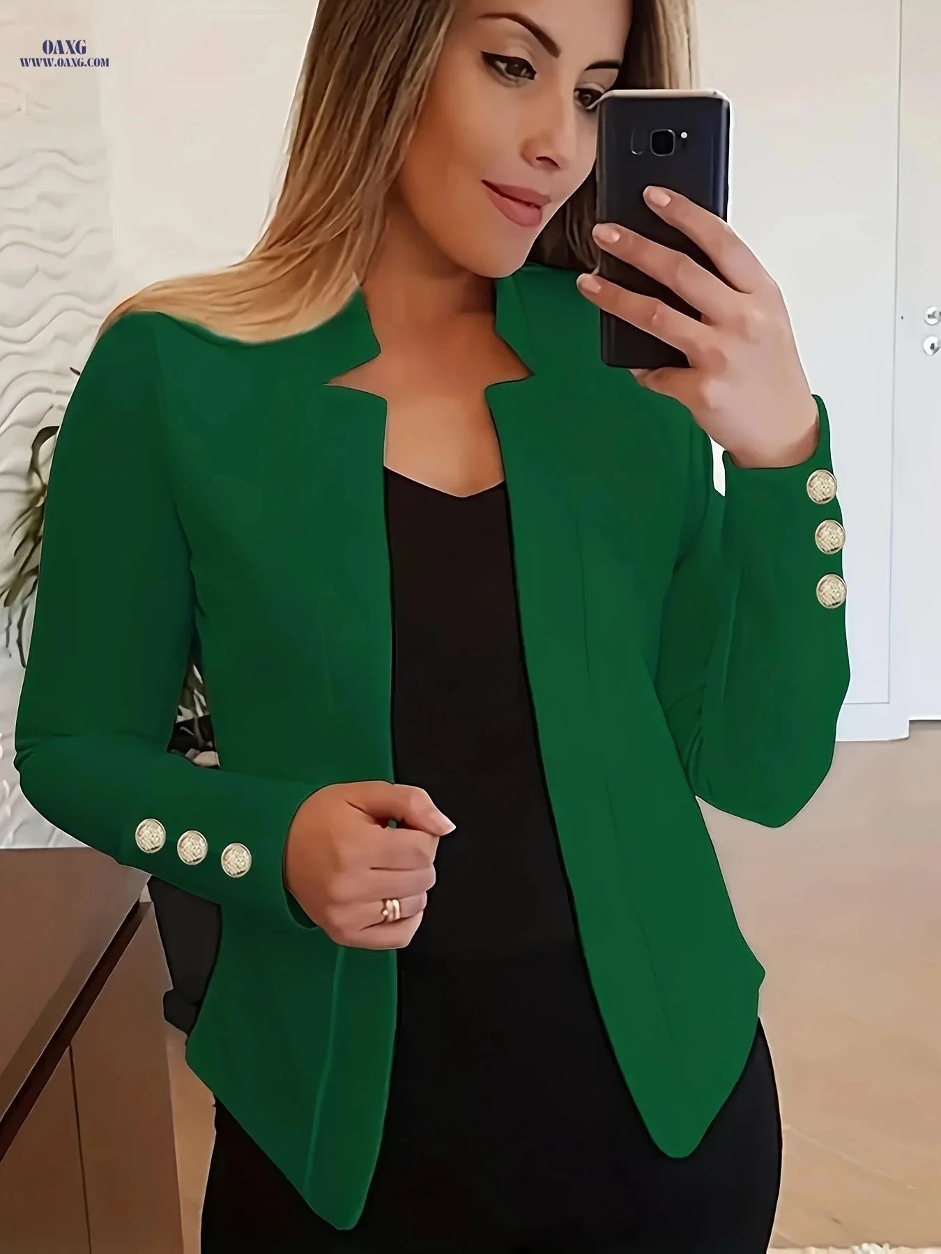 Women's Casual Long Sleeve Blazer - Solid Color Office Wear   OAXG 