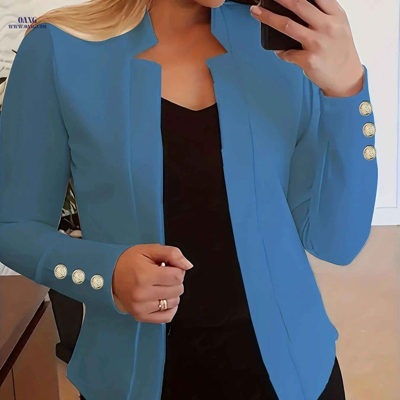 Women's Casual Long Sleeve Blazer - Solid Color Office Wear   OAXG 
