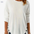 Women’s Casual Long Sleeve T-Shirt - Asymmetrical Hem & Button Details   OAXG White / S