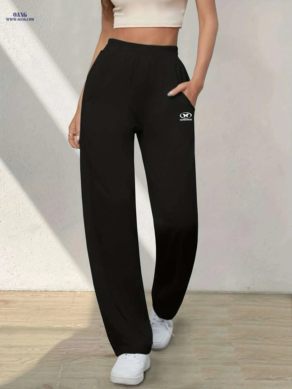 Women's Casual Loose Fit Joggers - White, Elastic Waist, Comfortable   OAXG 