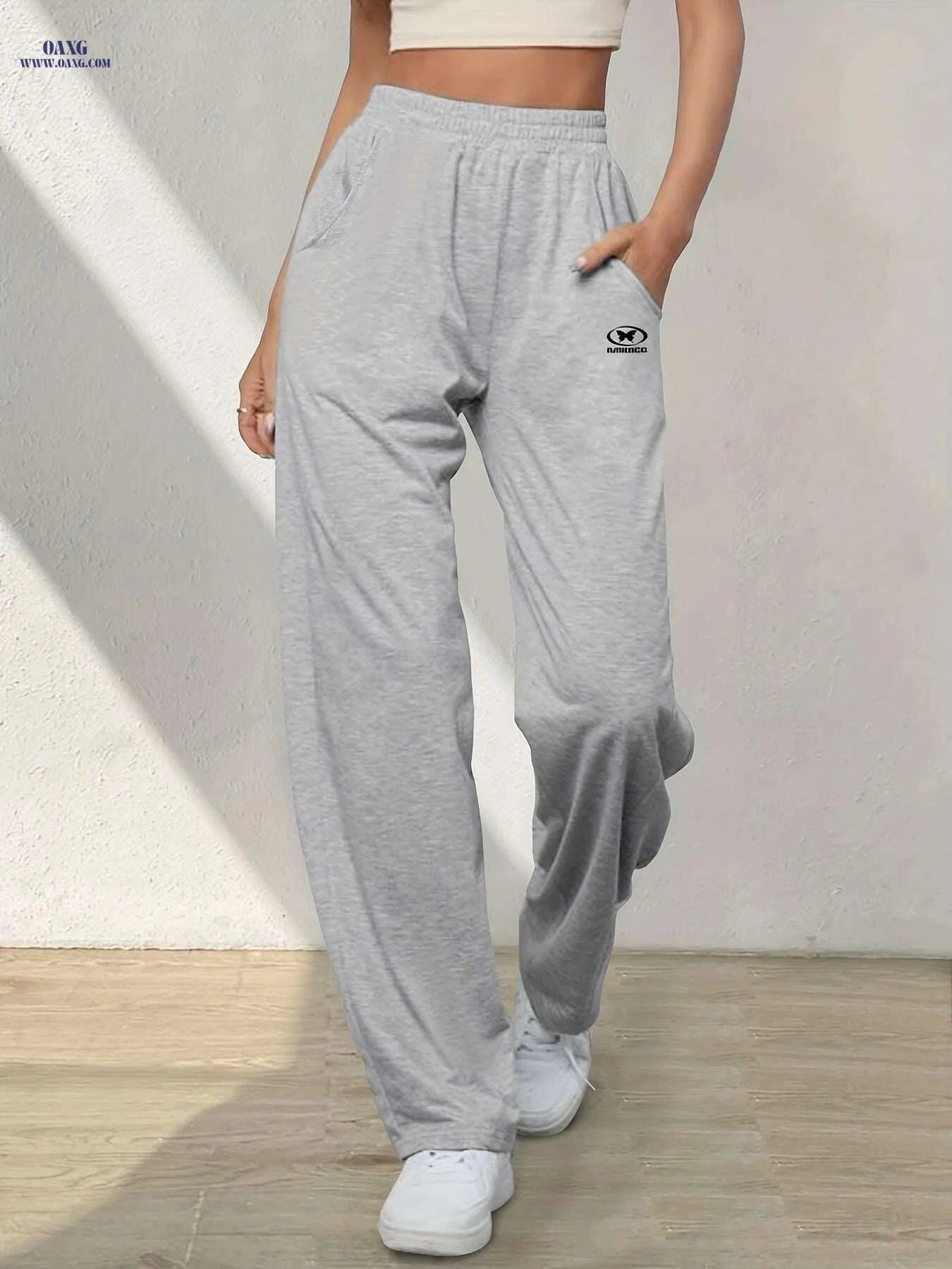 Women's Casual Loose Fit Joggers - White, Elastic Waist, Comfortable   OAXG Black / XS
