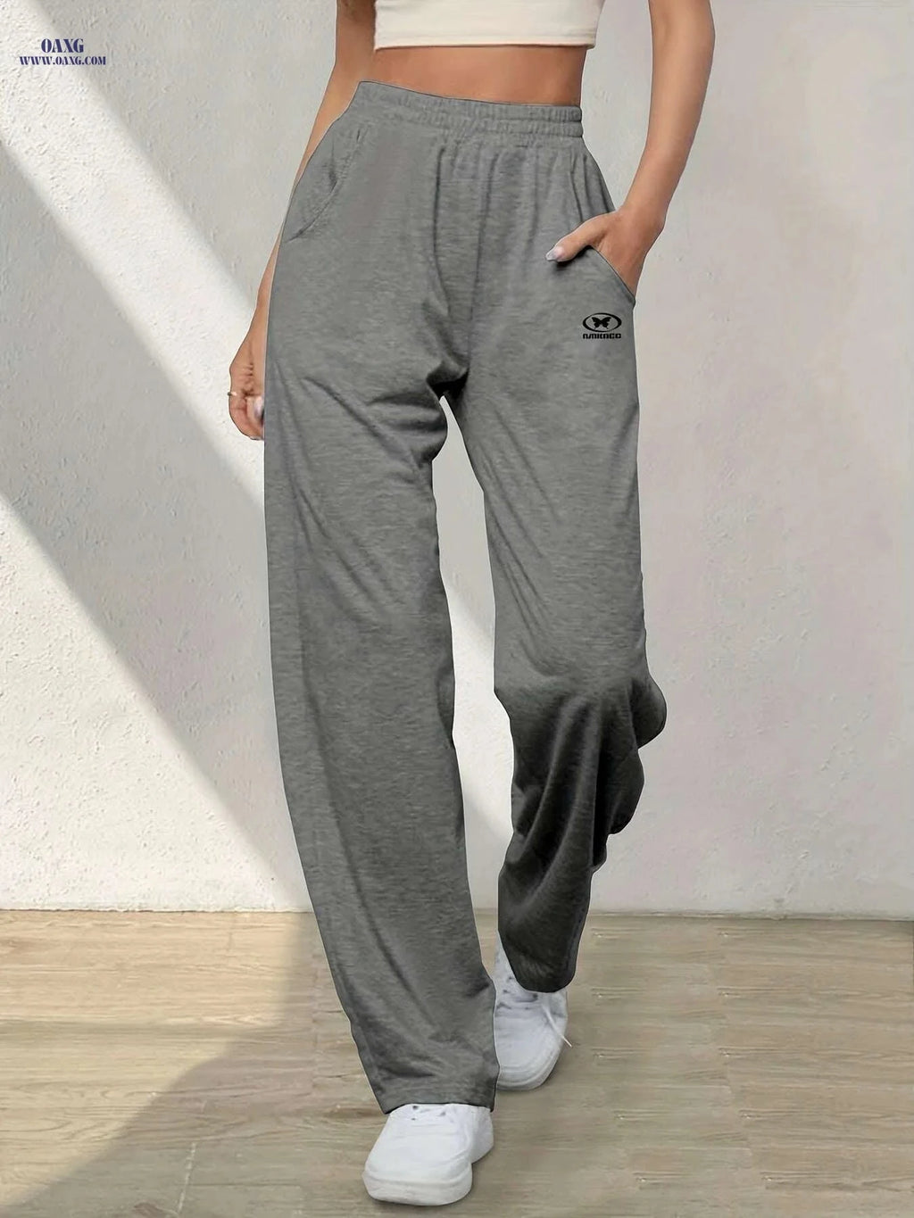 Women's Casual Loose Fit Joggers - White, Elastic Waist, Comfortable   OAXG Black / XS