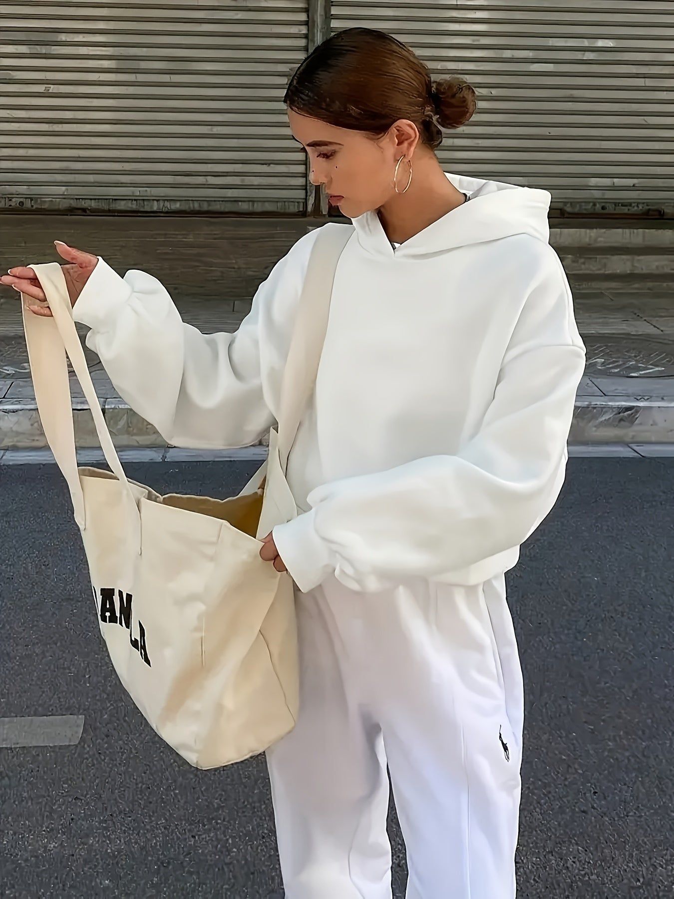 Women'S Casual Loose Hooded Sweatshirt - Autumn And Winter Comfortable Fleece Lined Pullover, Solid Color Loose Fit   OAXG Light Grey / S