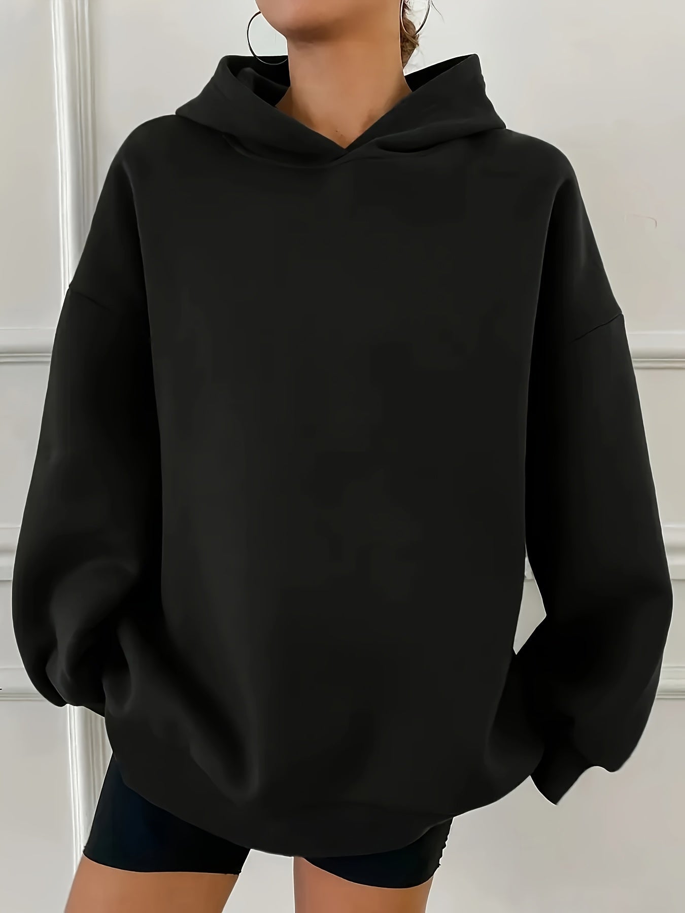 Women'S Casual Loose Hooded Sweatshirt - Autumn And Winter Comfortable Fleece Lined Pullover, Solid Color Loose Fit   OAXG Light Grey / S