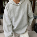 Women'S Casual Loose Hooded Sweatshirt - Autumn And Winter Comfortable Fleece Lined Pullover, Solid Color Loose Fit   OAXG Light Grey / S