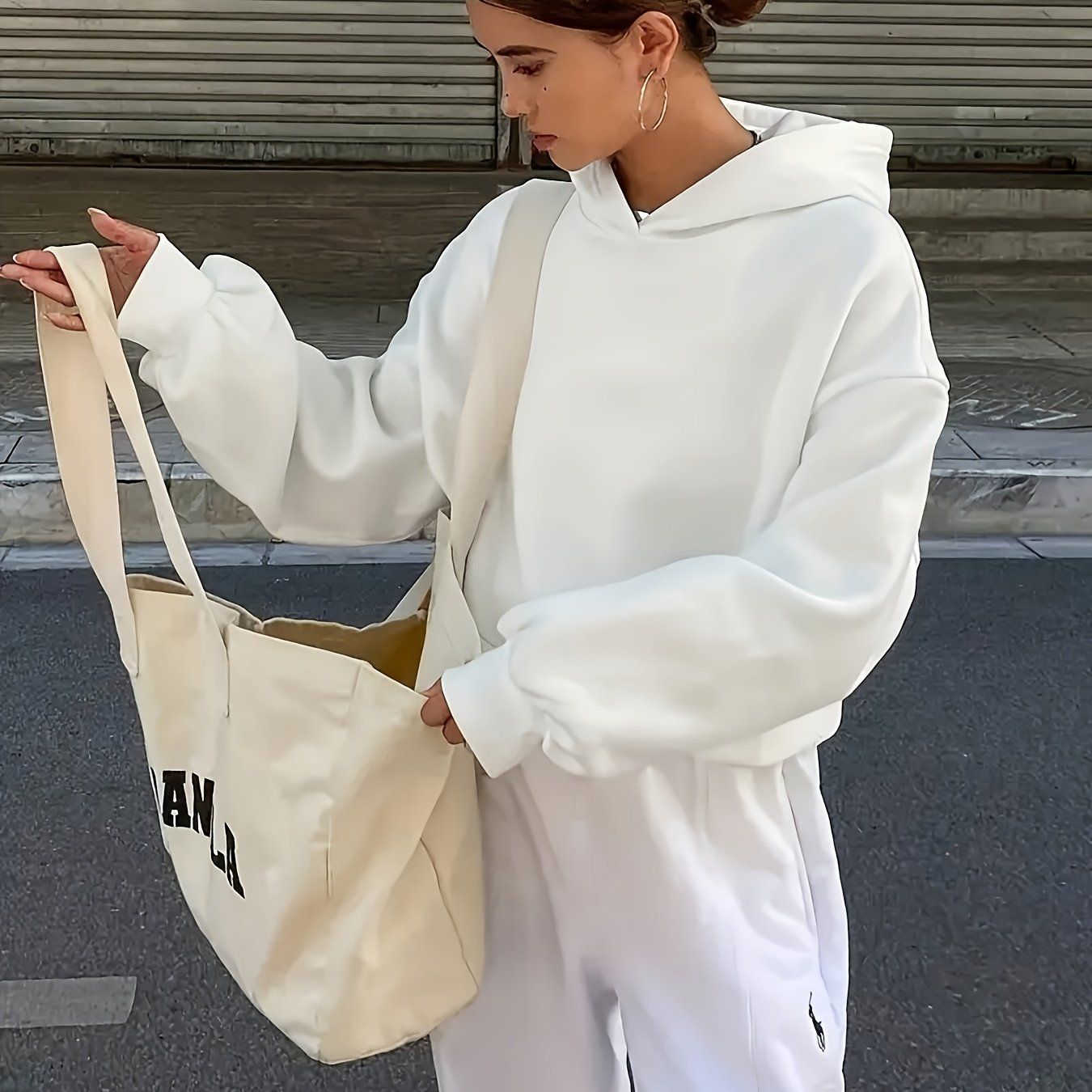 Women'S Casual Loose Hooded Sweatshirt - Autumn And Winter Comfortable Fleece Lined Pullover, Solid Color Loose Fit   OAXG Light Grey / S