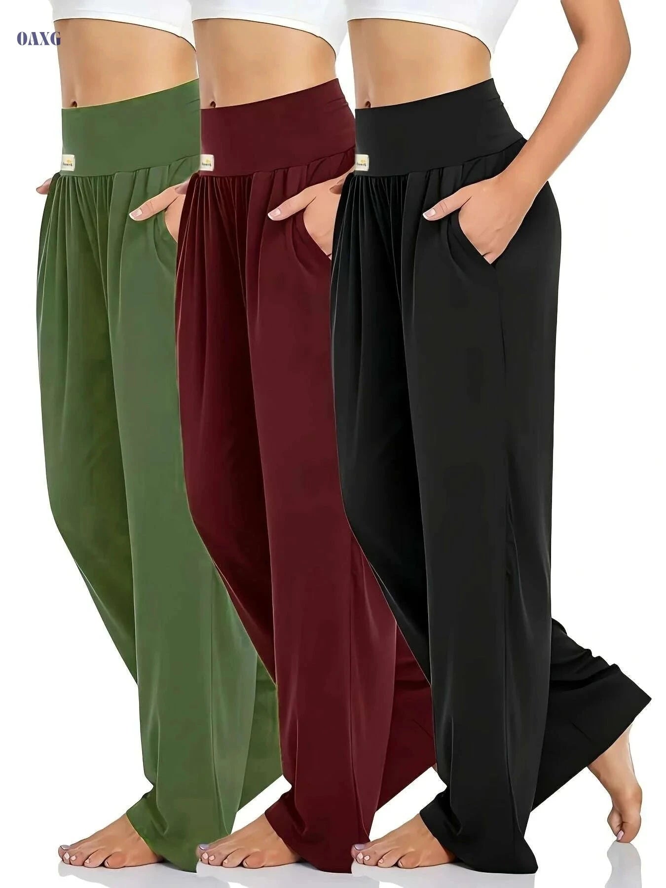 Women's Casual Loose Pants - 3-Pack Breathable Joggers, Elastic Waist   OAXG Black/purple/grey / XS