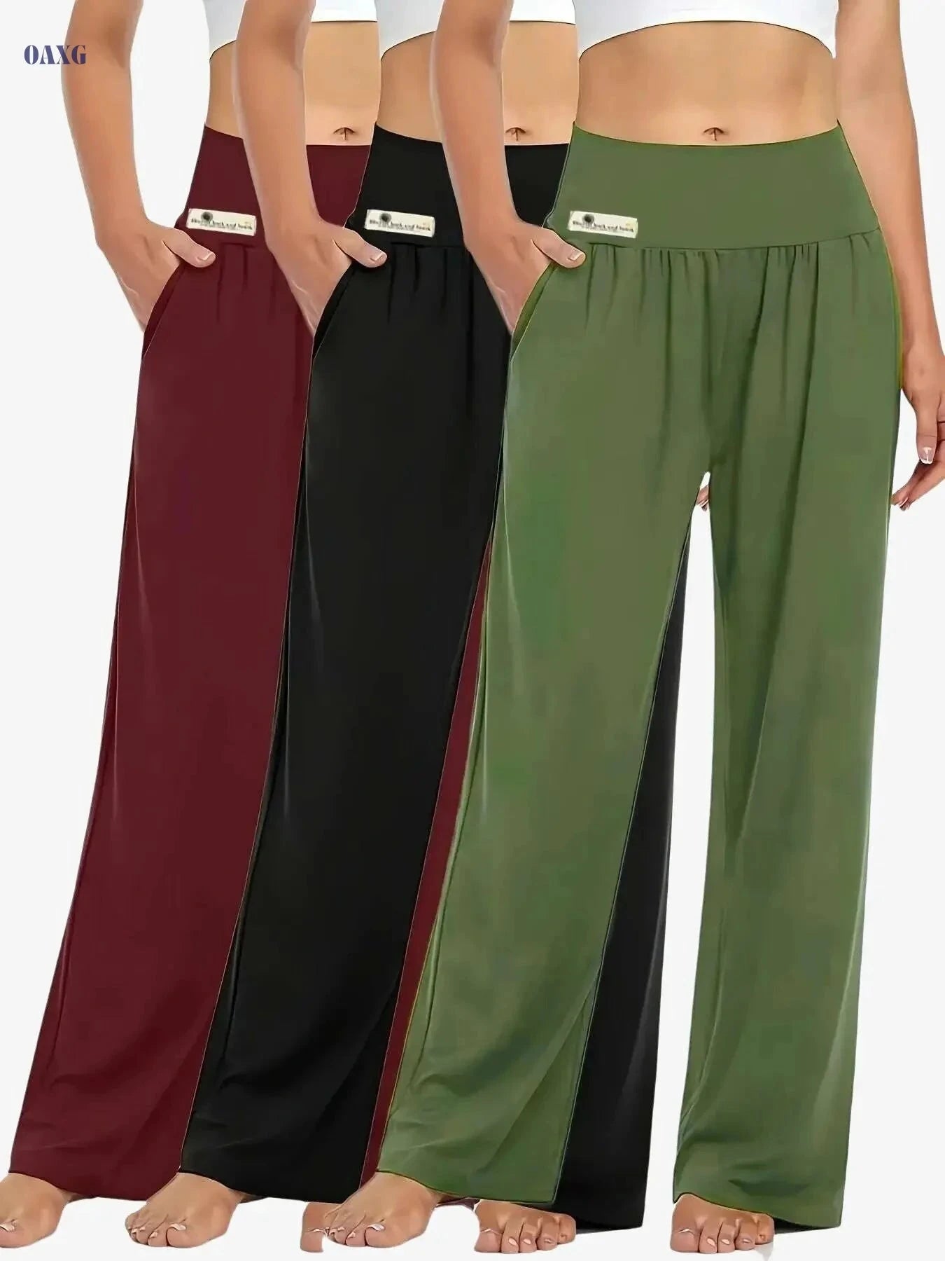 Women's Casual Loose Pants - 3-Pack Breathable Joggers, Elastic Waist   OAXG Black/purple/grey / XS