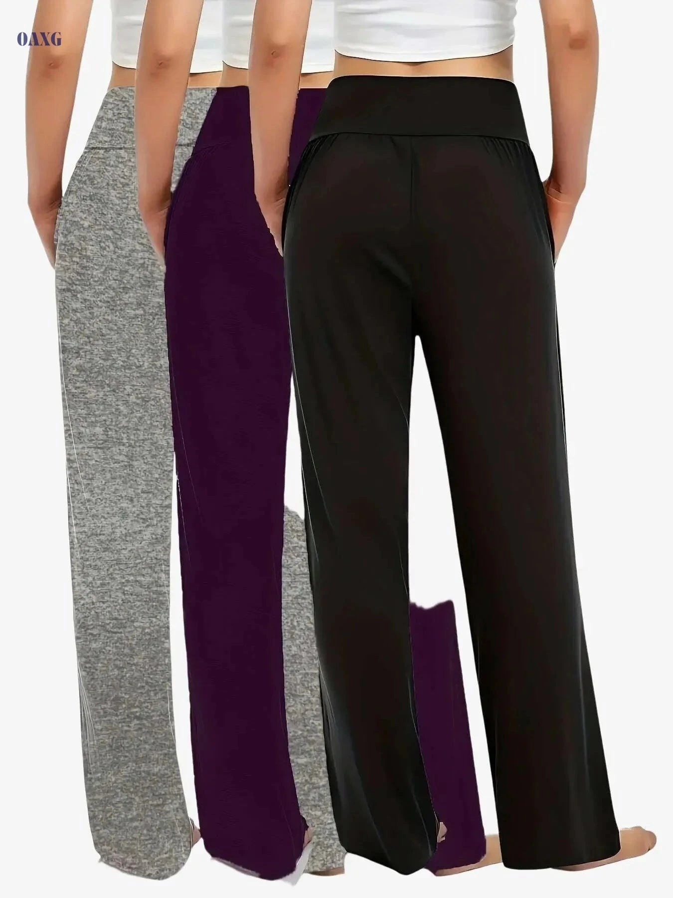 Women's Casual Loose Pants - 3-Pack Breathable Joggers, Elastic Waist   OAXG Black/purple/grey / XS