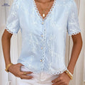Women's Casual Open Front Shirt - Elegant Summer Top, Button-Up Design   OAXG Light Blue / S