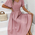 Women's Casual Polka Dot Dress - V-Neck, 100% Polyester   OAXG 