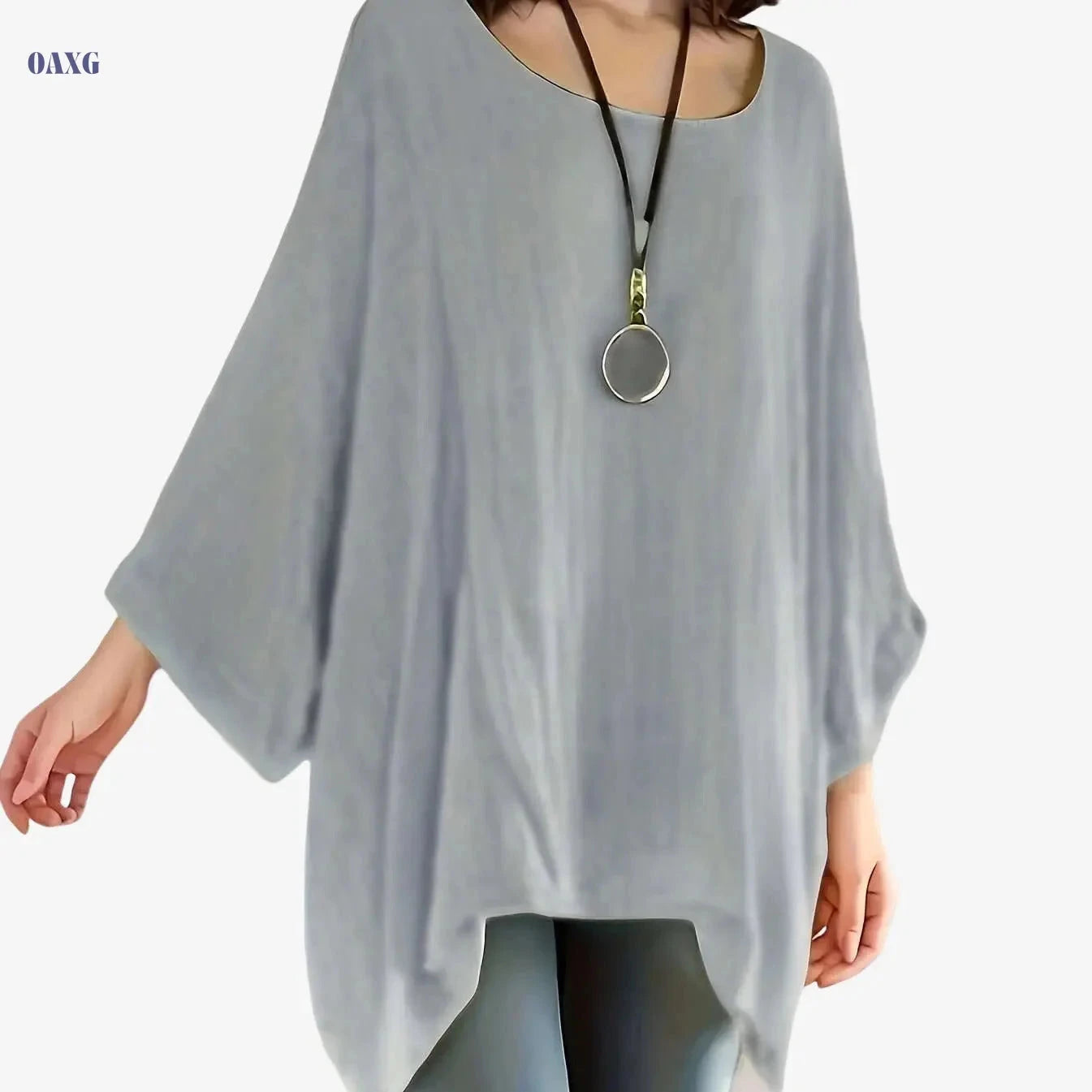 Women's Casual Polyester Tunic Top - Long Sleeve, Batwing Sleeve Style   OAXG 