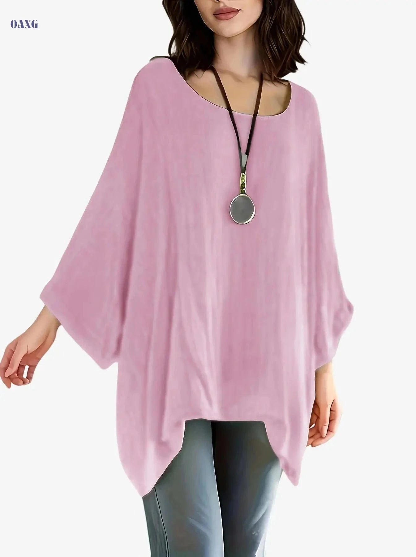 Women's Casual Polyester Tunic Top - Long Sleeve, Batwing Sleeve Style   OAXG 