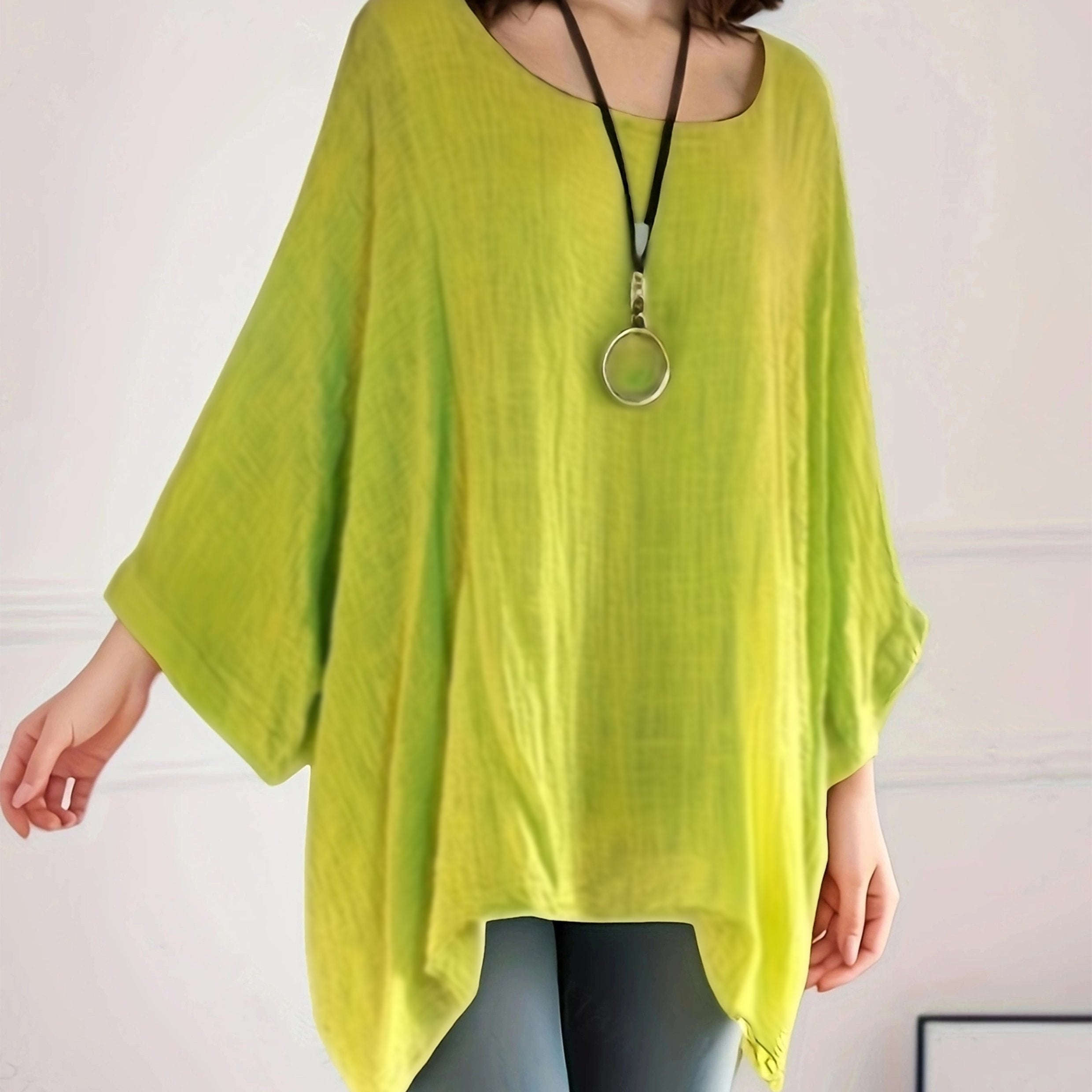 Women's Casual Polyester Tunic Top - Long Sleeve, Batwing Sleeve Style   OAXG 