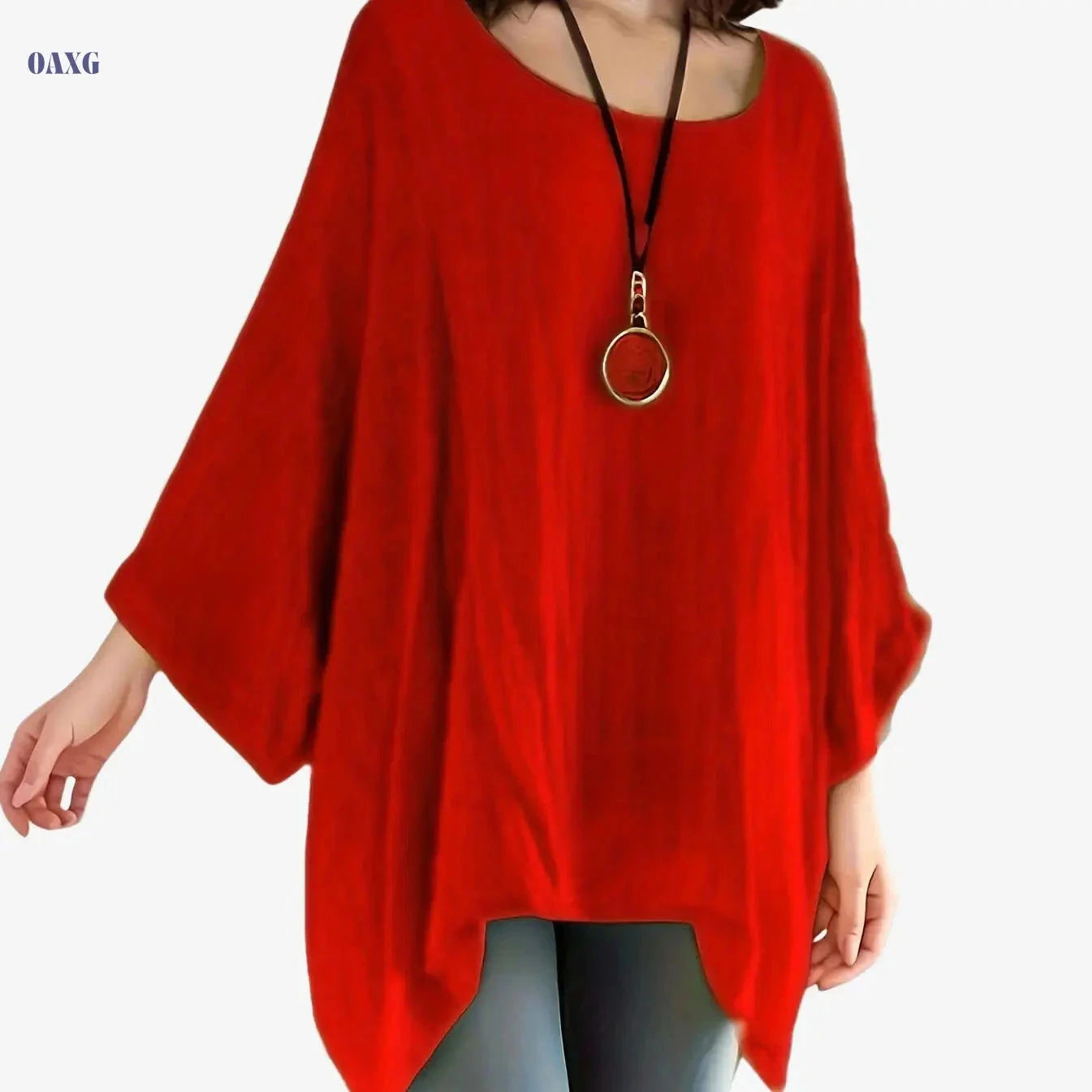 Women's Casual Polyester Tunic Top - Long Sleeve, Batwing Sleeve Style   OAXG 