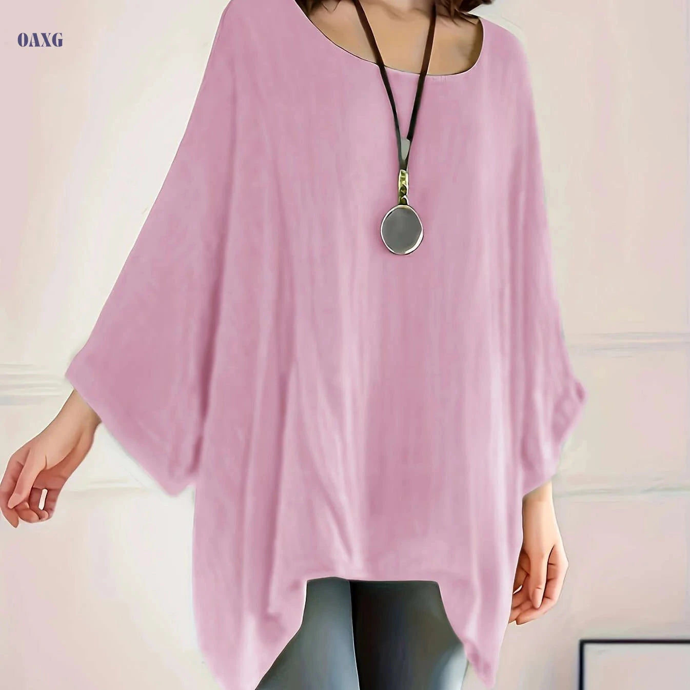 Women's Casual Polyester Tunic Top - Long Sleeve, Batwing Sleeve Style   OAXG 