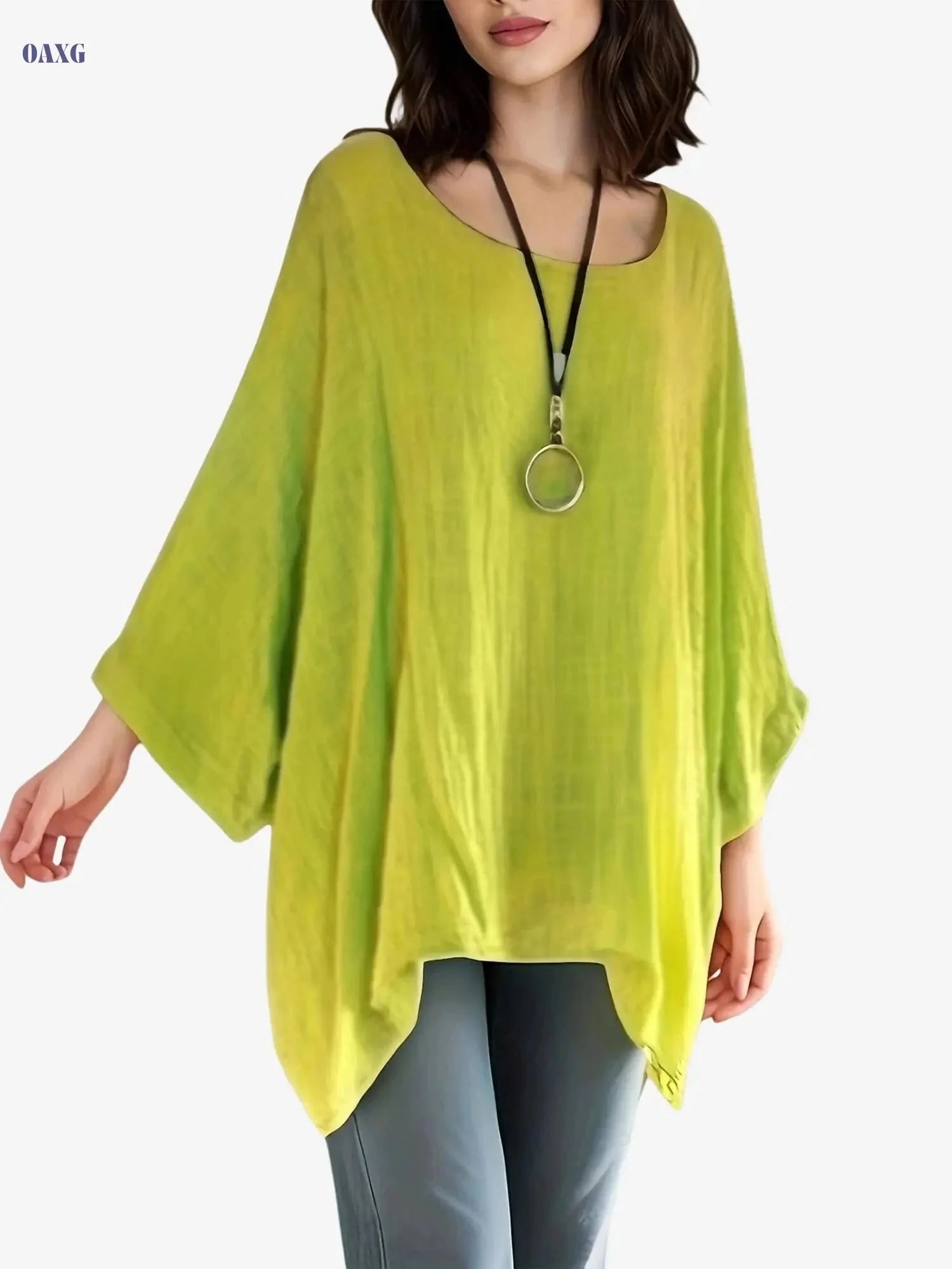 Women's Casual Polyester Tunic Top - Long Sleeve, Batwing Sleeve Style   OAXG Green / S