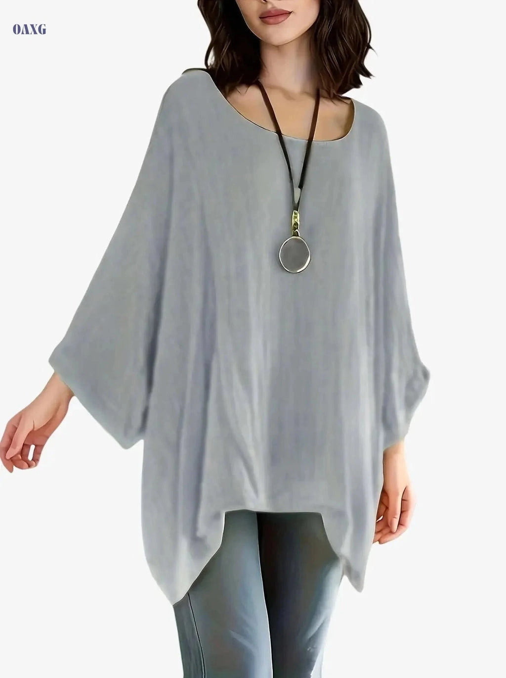 Women's Casual Polyester Tunic Top - Long Sleeve, Batwing Sleeve Style   OAXG Green / S