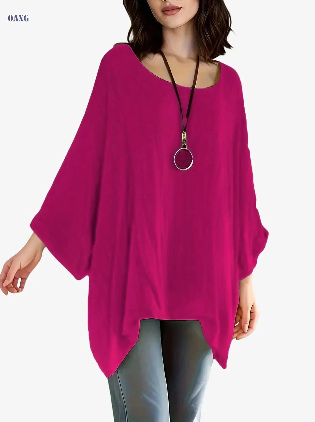 Women's Casual Polyester Tunic Top - Long Sleeve, Batwing Sleeve Style   OAXG 