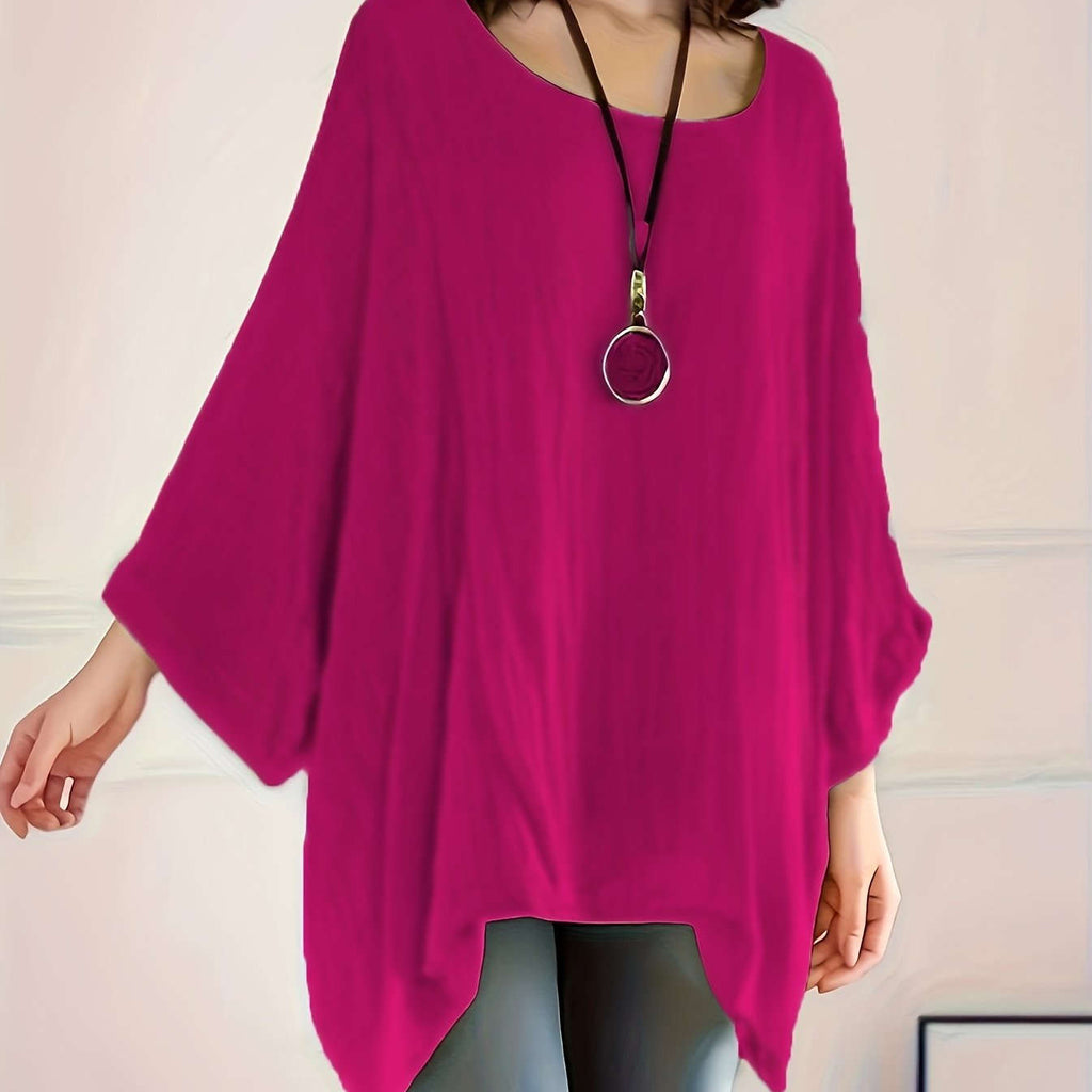 Women's Casual Polyester Tunic Top - Long Sleeve, Batwing Sleeve Style   OAXG 