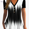 Women's Casual Pop Art T-Shirt - V-Collar & Vertical Stripe Print   OAXG Mixed Color / S