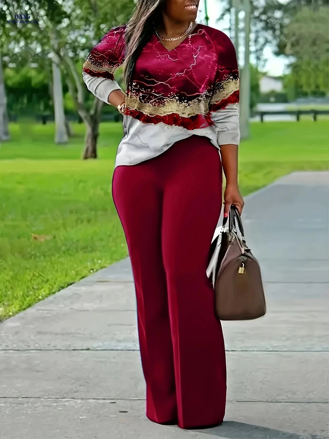 Women's Casual Printed Long Sleeve & Pants Set - Perfect for Spring   OAXG 