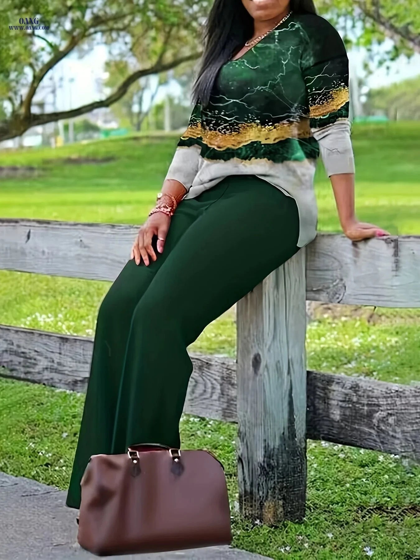 Women's Casual Printed Long Sleeve & Pants Set - Perfect for Spring   OAXG Black / S