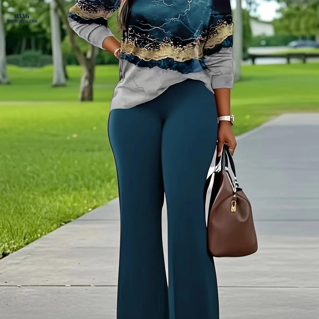 Women's Casual Printed Long Sleeve & Pants Set - Perfect for Spring   OAXG 
