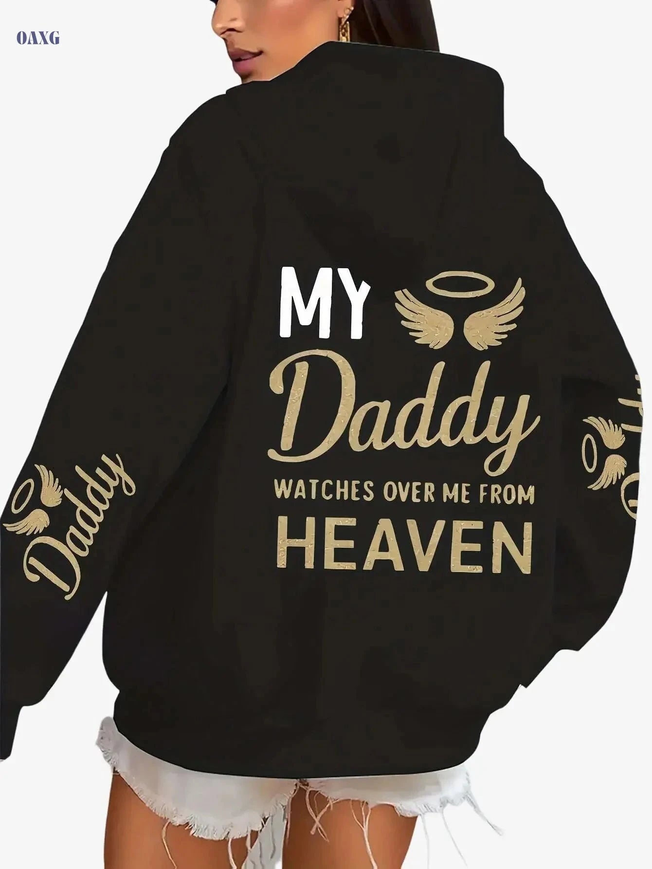 Women's Casual Privacy Hoodie - "My Daddy Watches Over Me" Print   OAXG 