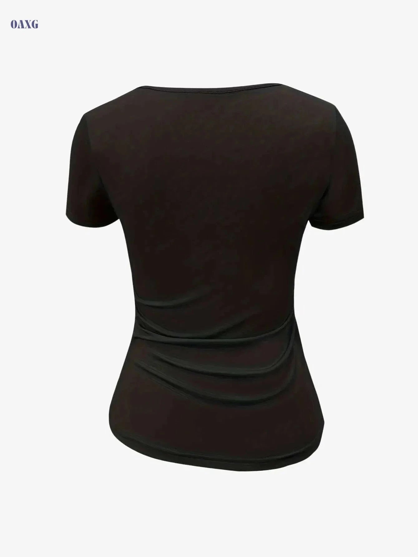 Women's Casual Ripped T-Shirt - Solid Color Crew Neck for Summer   OAXG Black / S
