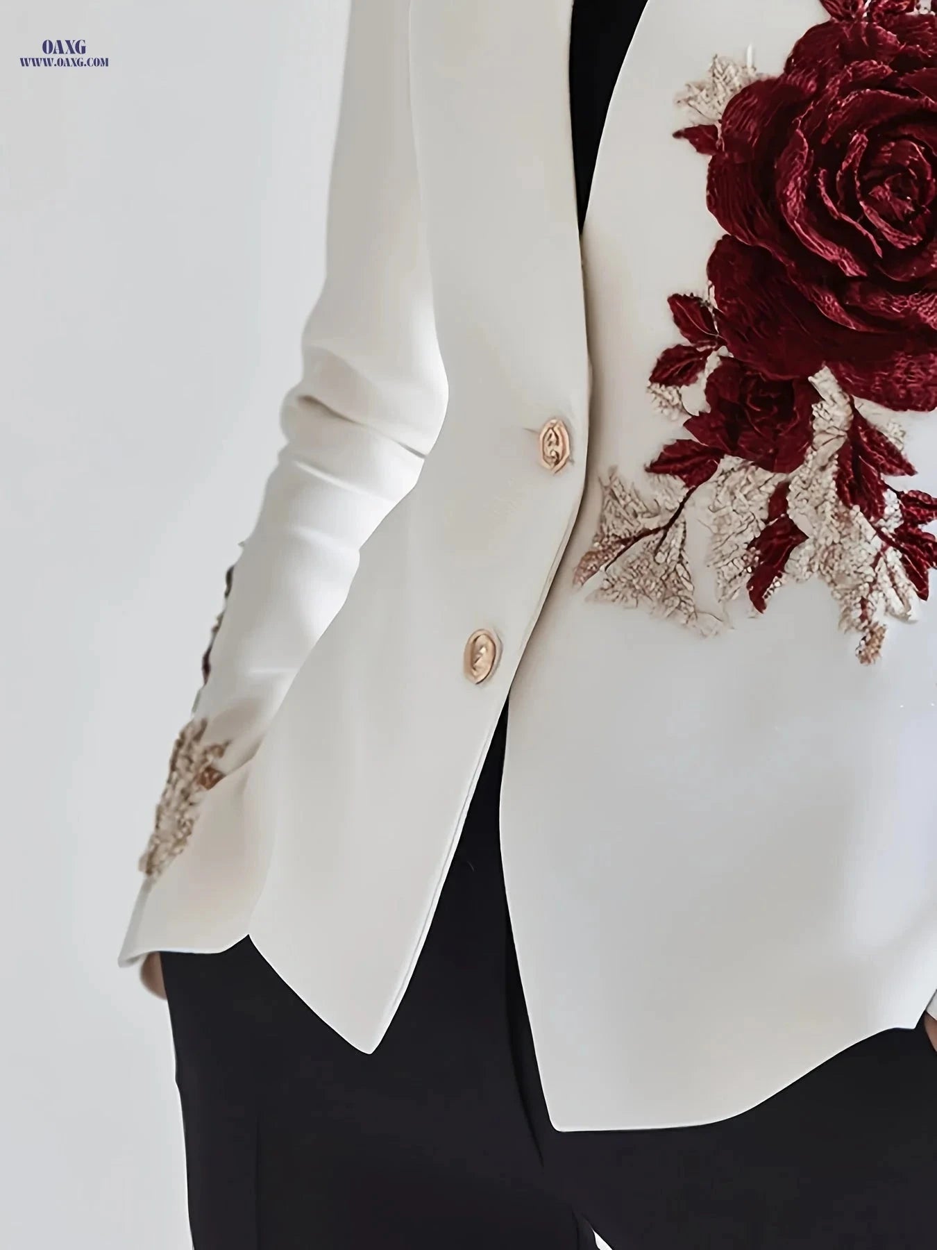 Women's Casual Rose Embroidered Blazer - Spring/Fall Fashion   OAXG 
