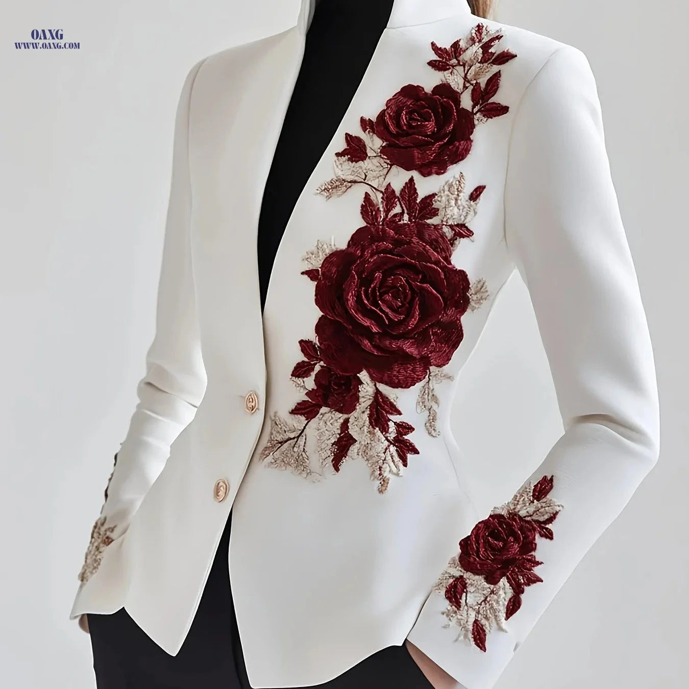 Women's Casual Rose Embroidered Blazer - Spring/Fall Fashion   OAXG 