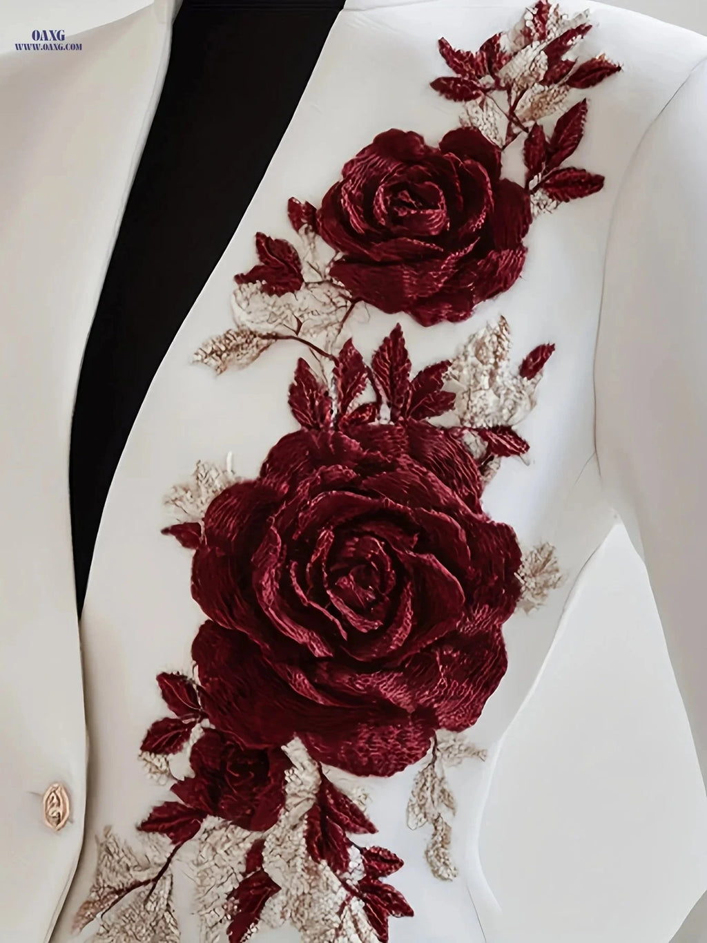 Women's Casual Rose Embroidered Blazer - Spring/Fall Fashion   OAXG White / S