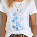 Women'S Casual Short Sleeve T-Shirt | Floral Print with Soft Blue Flowers | Boho Chic Style | Lightweight & Breathable | Trendy Streetwear Graphic Tee | Round Neck Top for Spring/Summer | Best Gifts for   OAXG White / S