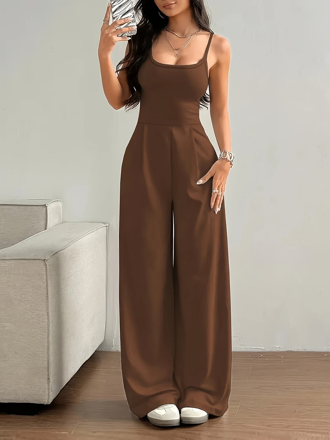 Women's Casual Sleeveless Jumpsuit - Elegant Halter Neck Design   OAXG 