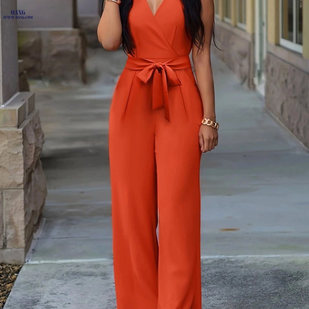 Women's Casual Sleeveless Leggings - Loose Fit Summer Style   OAXG Orange red / S