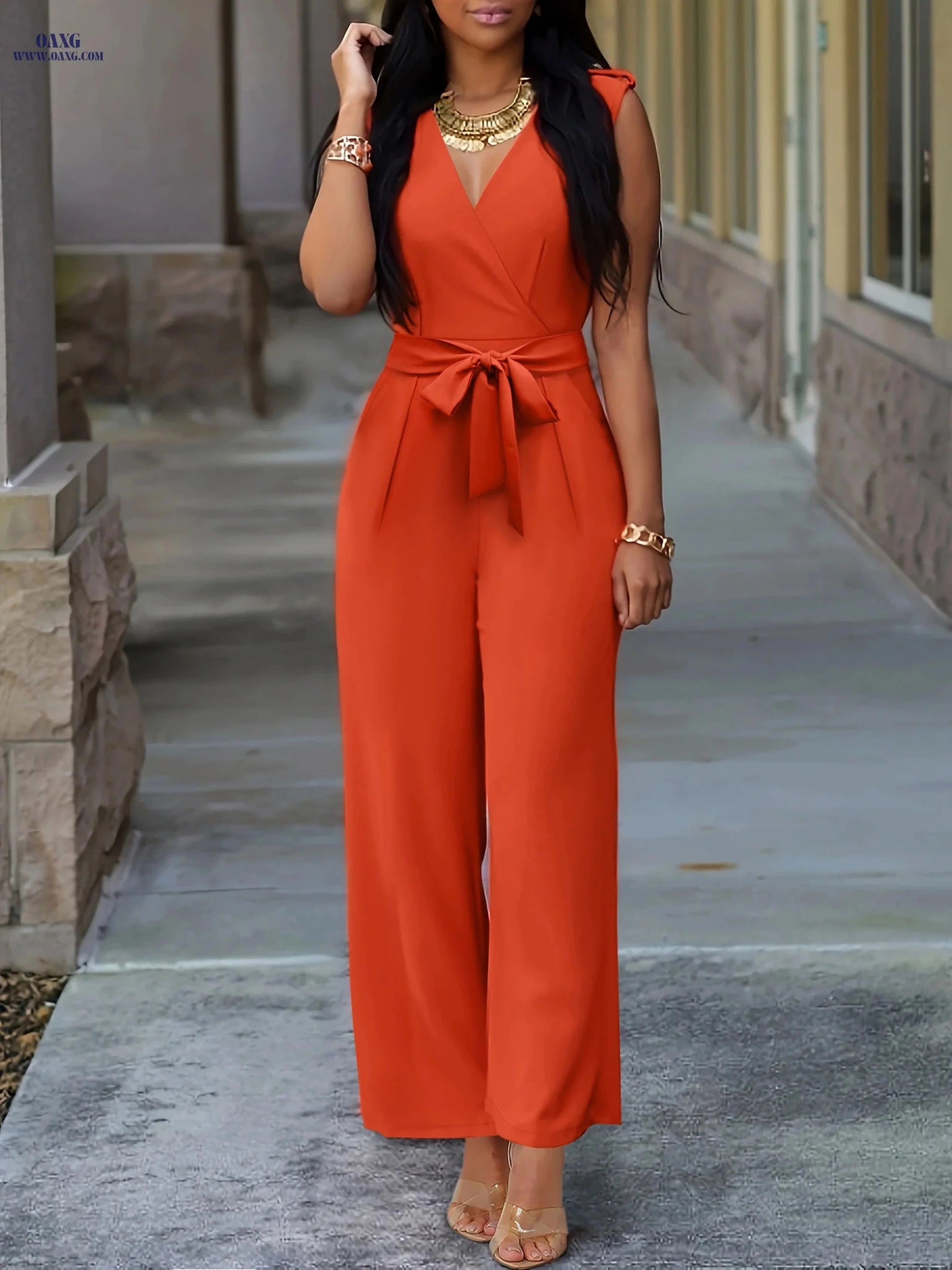 Women's Casual Sleeveless Leggings - Loose Fit Summer Style   OAXG Orange red / S