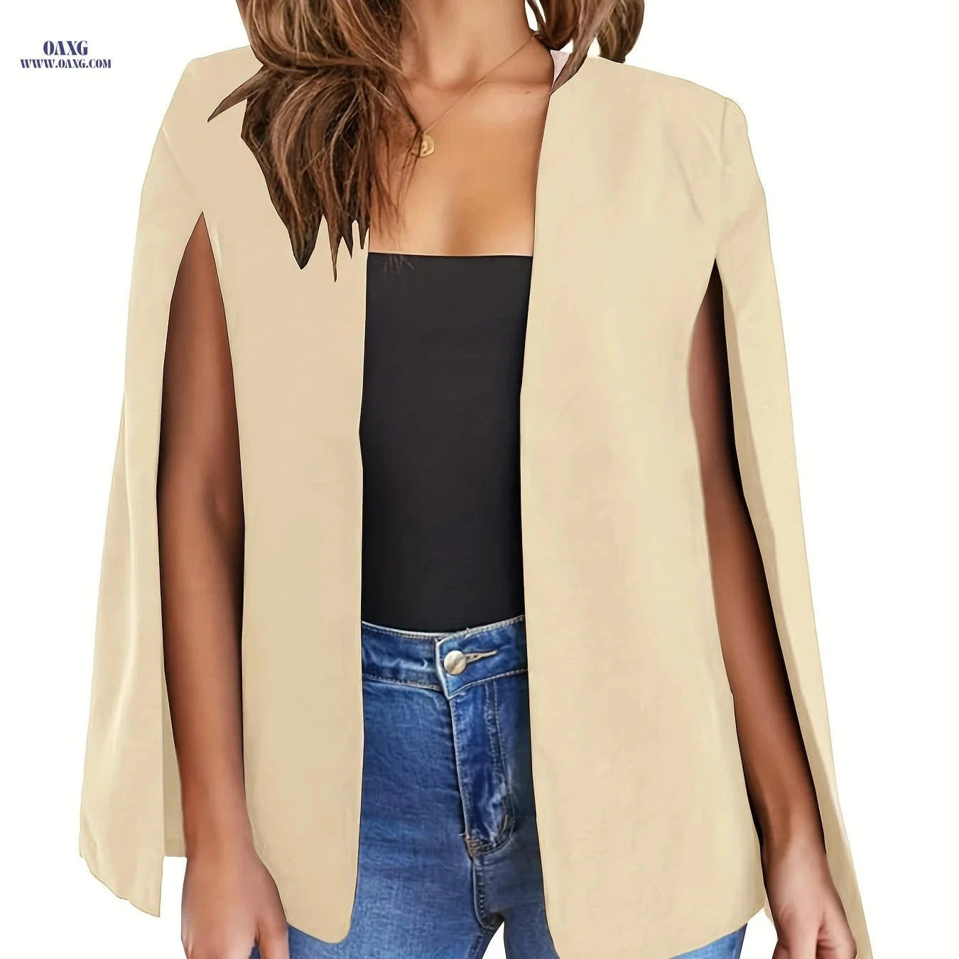 Women's Casual Slit Sleeve Blazer - Stylish Polyester Outerwear   OAXG Black / S