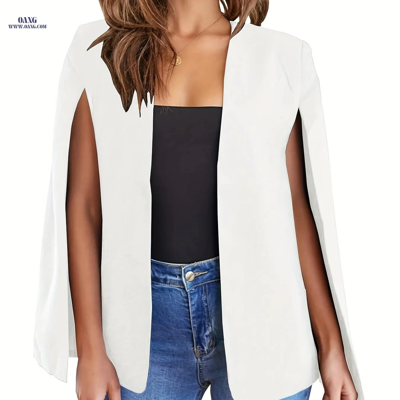 Women's Casual Slit Sleeve Blazer - Stylish Polyester Outerwear   OAXG Black / S