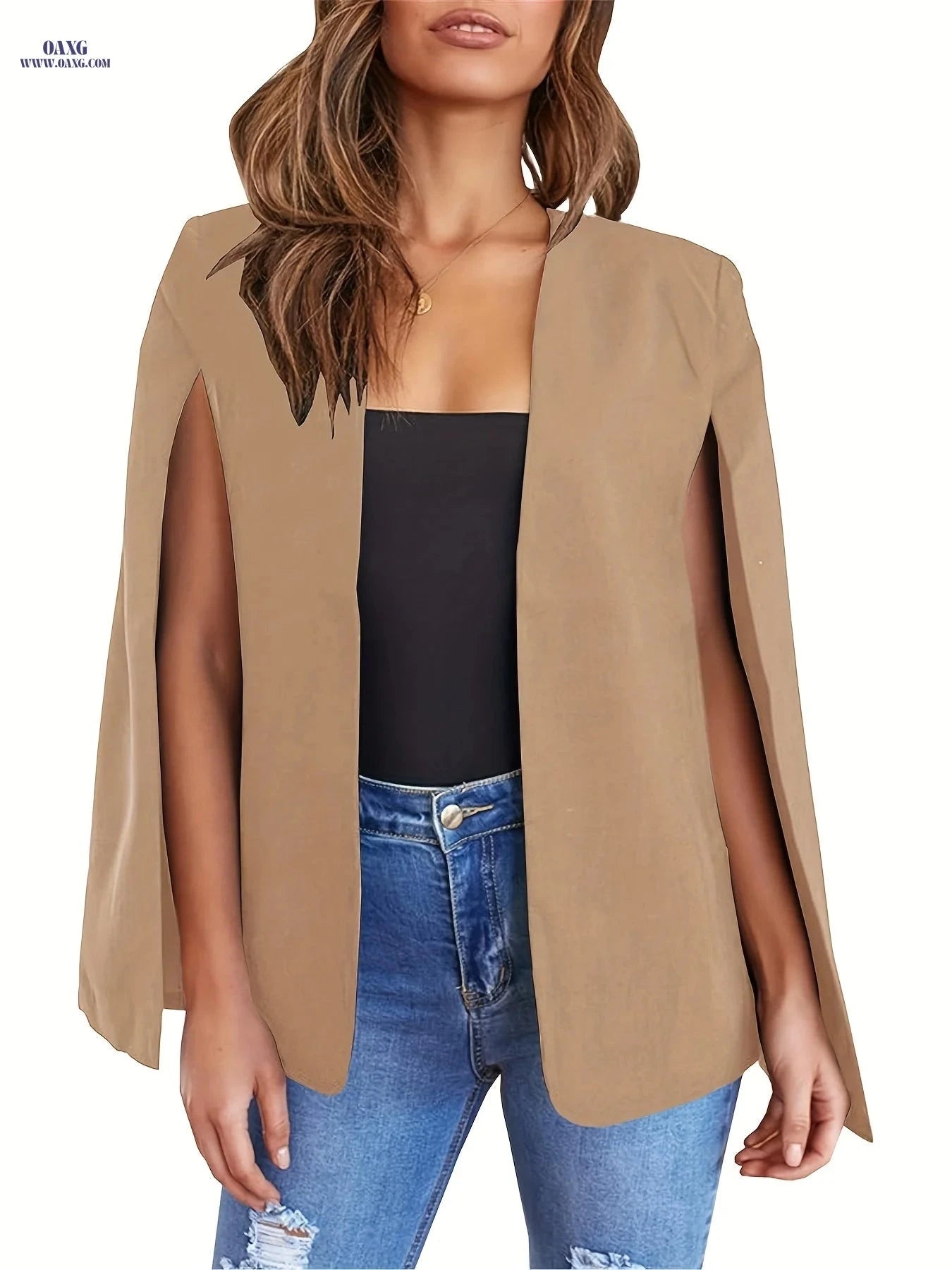 Women's Casual Slit Sleeve Blazer - Stylish Polyester Outerwear   OAXG Black / S