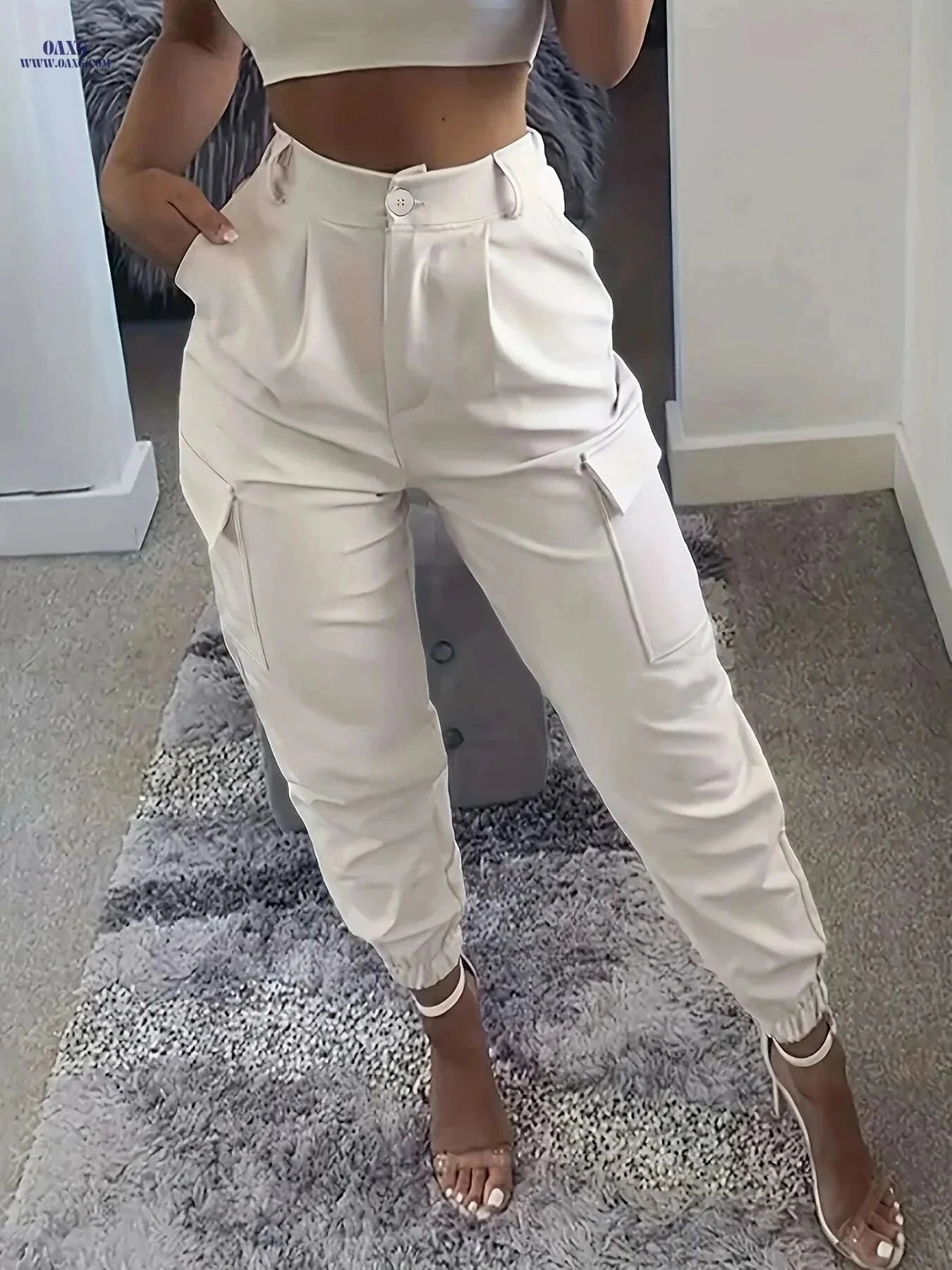 Women's Casual Solid Color Jogger Pants - All-Season Comfort Fit   OAXG Apricot / XS