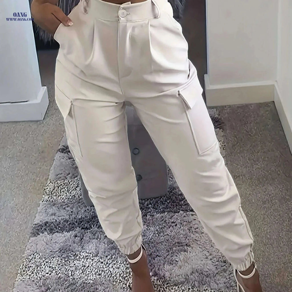 Women's Casual Solid Color Jogger Pants - All-Season Comfort Fit   OAXG Apricot / XS