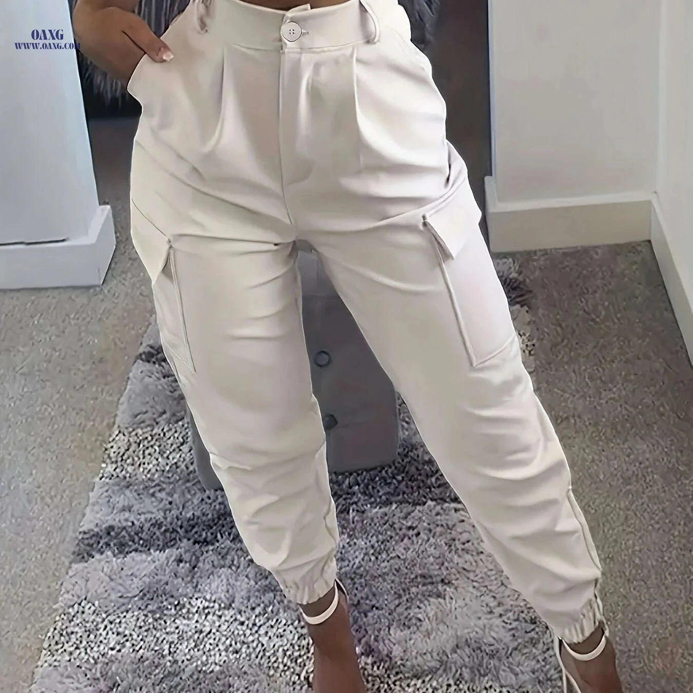 Women's Casual Solid Color Jogger Pants - All-Season Comfort Fit   OAXG Apricot / XS