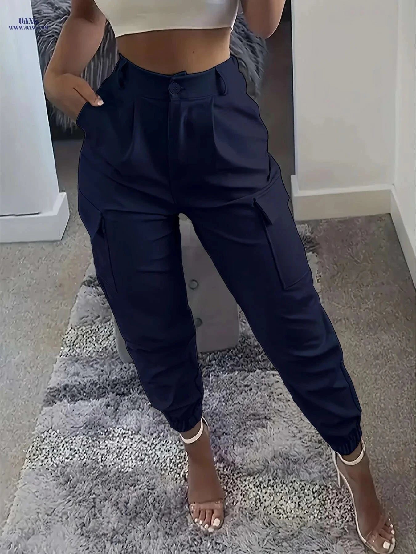 Women's Casual Solid Color Jogger Pants - All-Season Comfort Fit   OAXG Apricot / XS