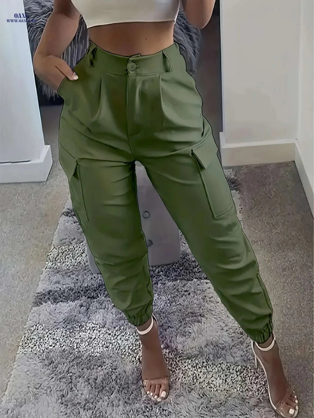Women's Casual Solid Color Jogger Pants - All-Season Comfort Fit   OAXG Apricot / XS