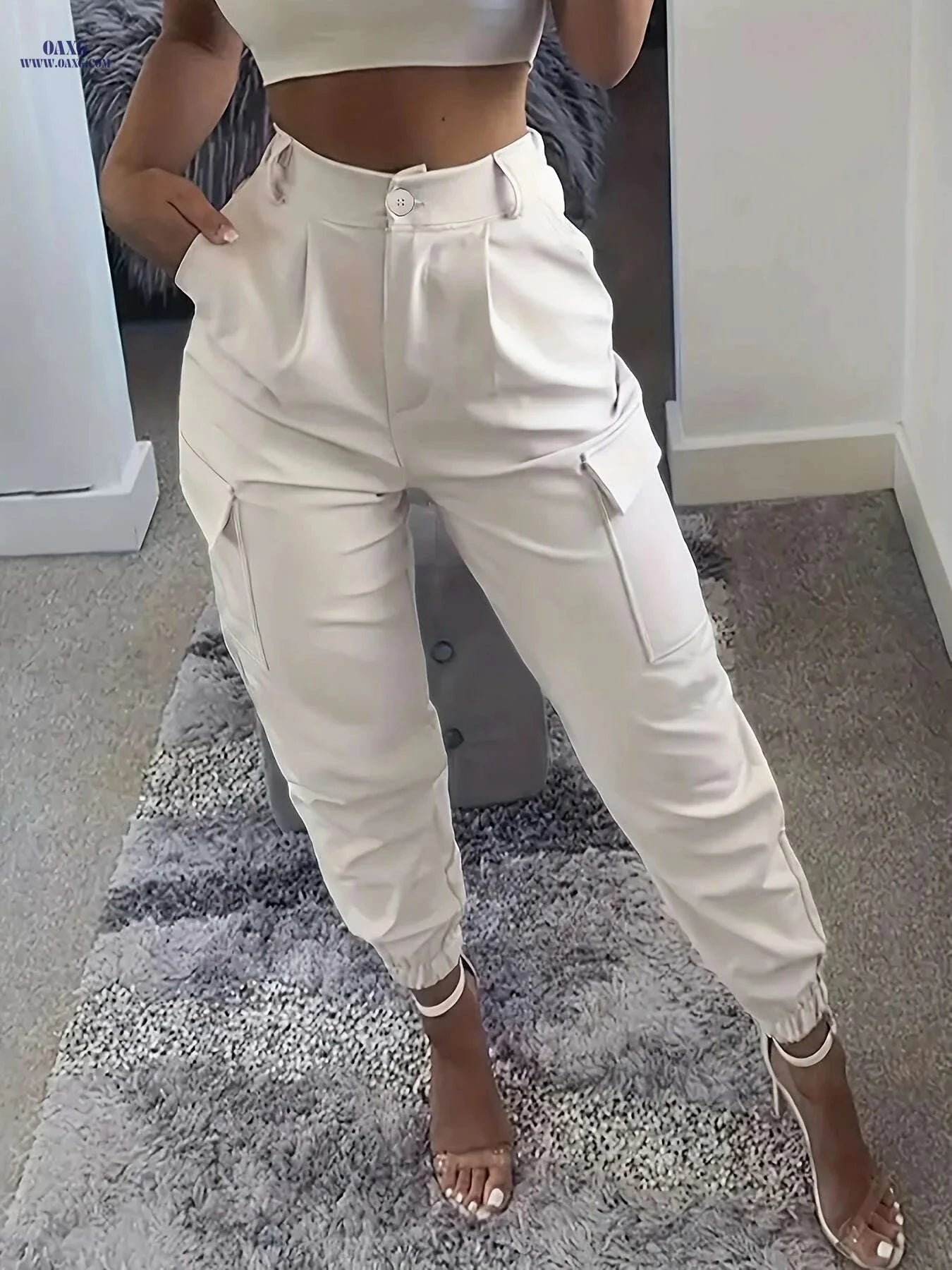 Women's Casual Solid Color Jogger Pants - All-Season Comfort Fit   OAXG Apricot / XS