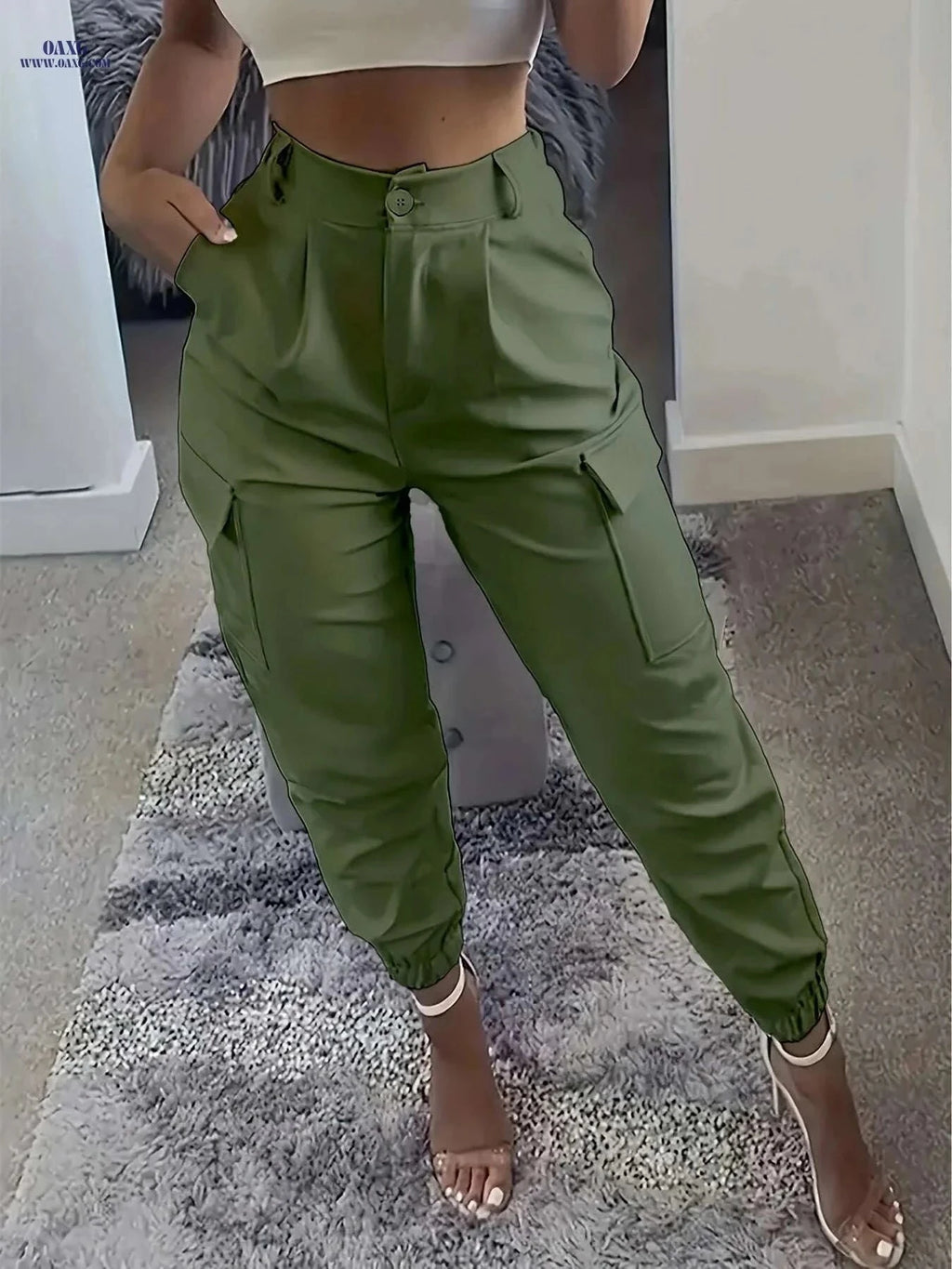 Women's Casual Solid Color Jogger Pants - All-Season Comfort Fit   OAXG Apricot / XS