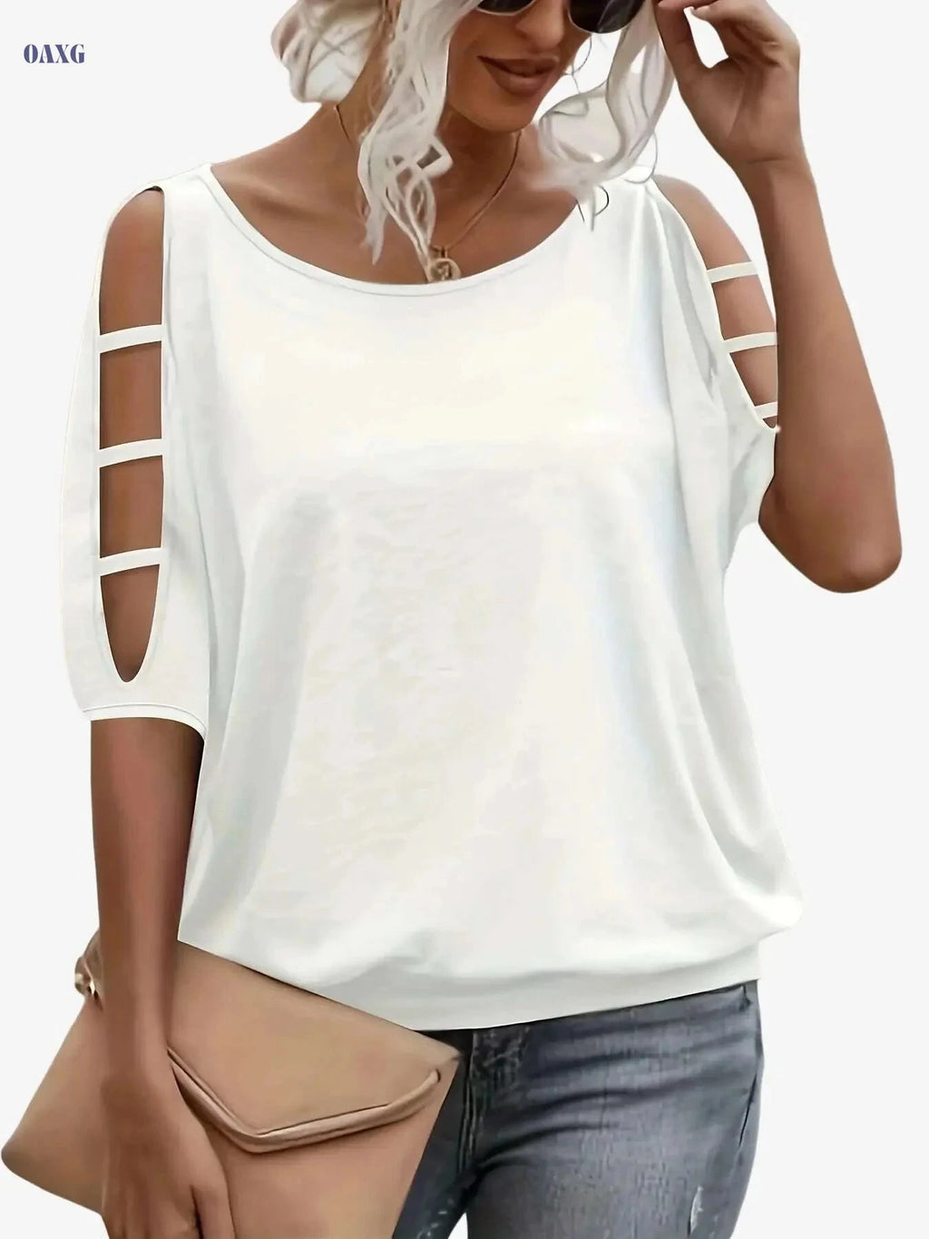 Women's Casual Solid Crew Neck T-Shirt - Short Sleeve for Summer   OAXG 