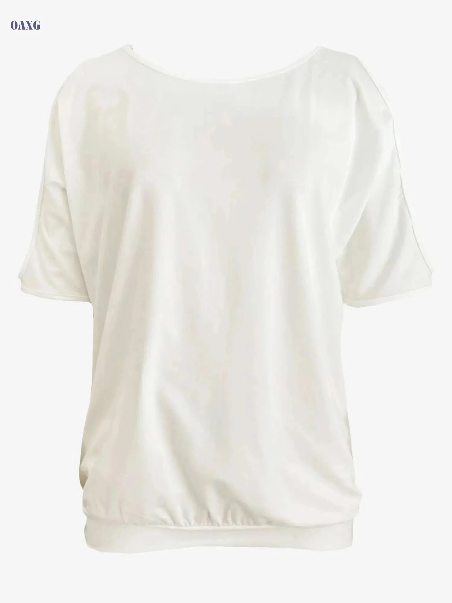 Women's Casual Solid Crew Neck T-Shirt - Short Sleeve for Summer   OAXG White / S